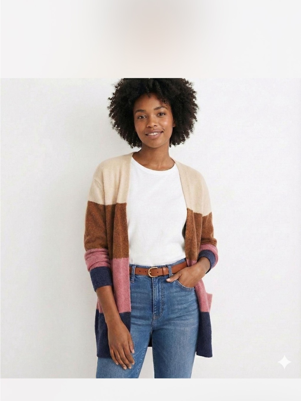 Madewell Alpaca Colorblock Open-Front Cardigan sz S